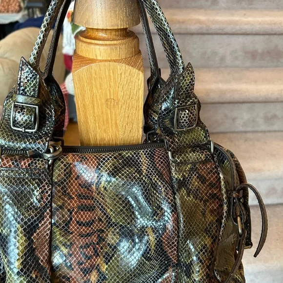 Botkier Green and Brown Satchel with Exotic Snakeskin Pattern - Picture 15 of 16